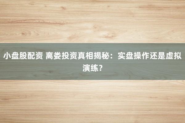 小盘股配资 离娄投资真相揭秘：实盘操作还是虚拟演练？