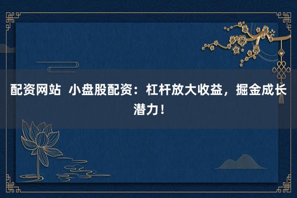 配资网站  小盘股配资：杠杆放大收益，掘金成长潜力！