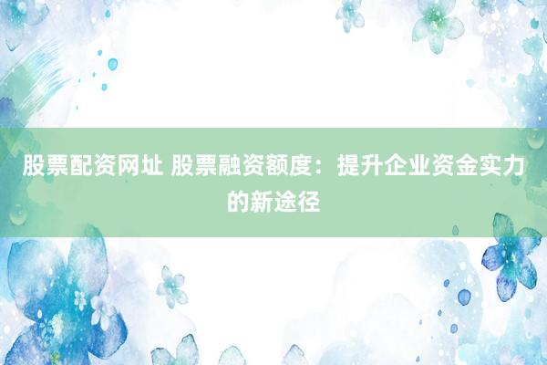 股票配资网址 股票融资额度：提升企业资金实力的新途径