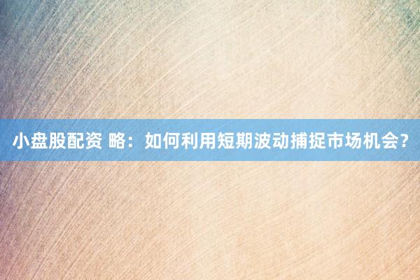 小盘股配资 略：如何利用短期波动捕捉市场机会？
