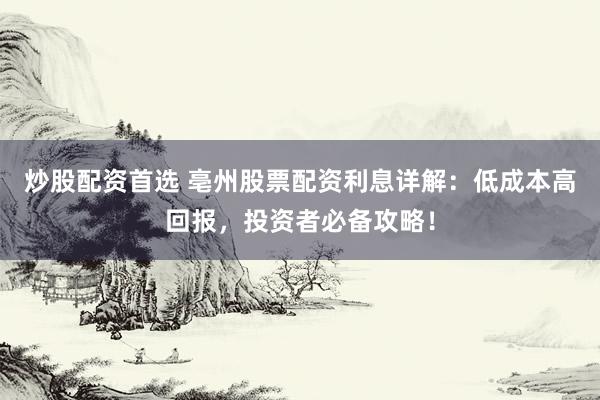 炒股配资首选 亳州股票配资利息详解：低成本高回报，投资者必备攻略！