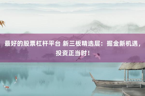 最好的股票杠杆平台 新三板精选层：掘金新机遇，投资正当时！