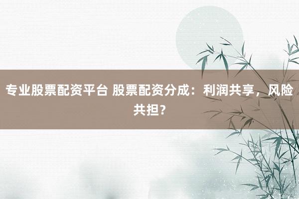 专业股票配资平台 股票配资分成：利润共享，风险共担？
