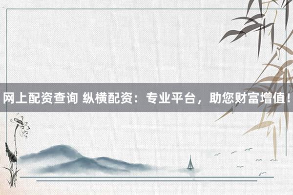 网上配资查询 纵横配资：专业平台，助您财富增值！