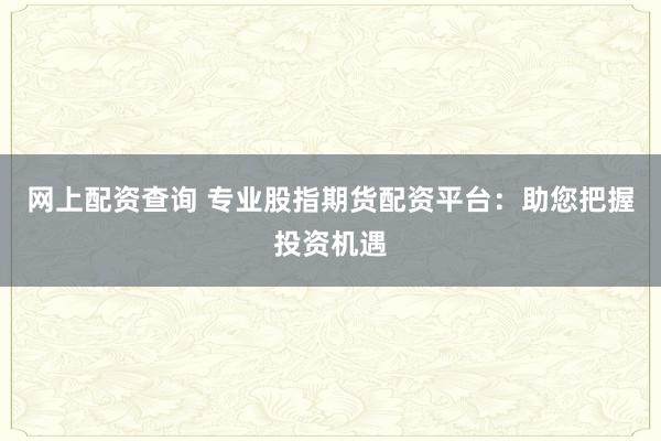 网上配资查询 专业股指期货配资平台：助您把握投资机遇