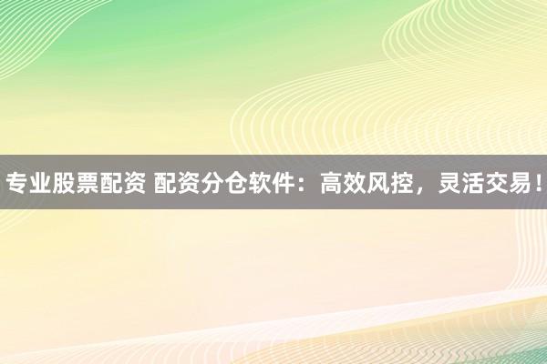 专业股票配资 配资分仓软件：高效风控，灵活交易！