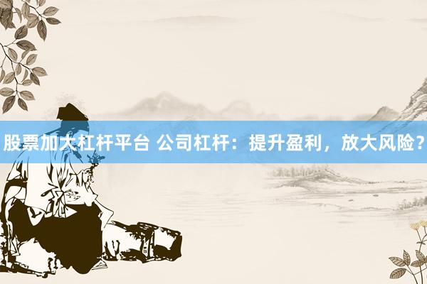 股票加大杠杆平台 公司杠杆：提升盈利，放大风险？