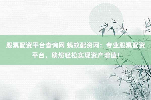 股票配资平台查询网 蚂蚁配资网:专业股票配资平台,助您轻松实现资产增值!